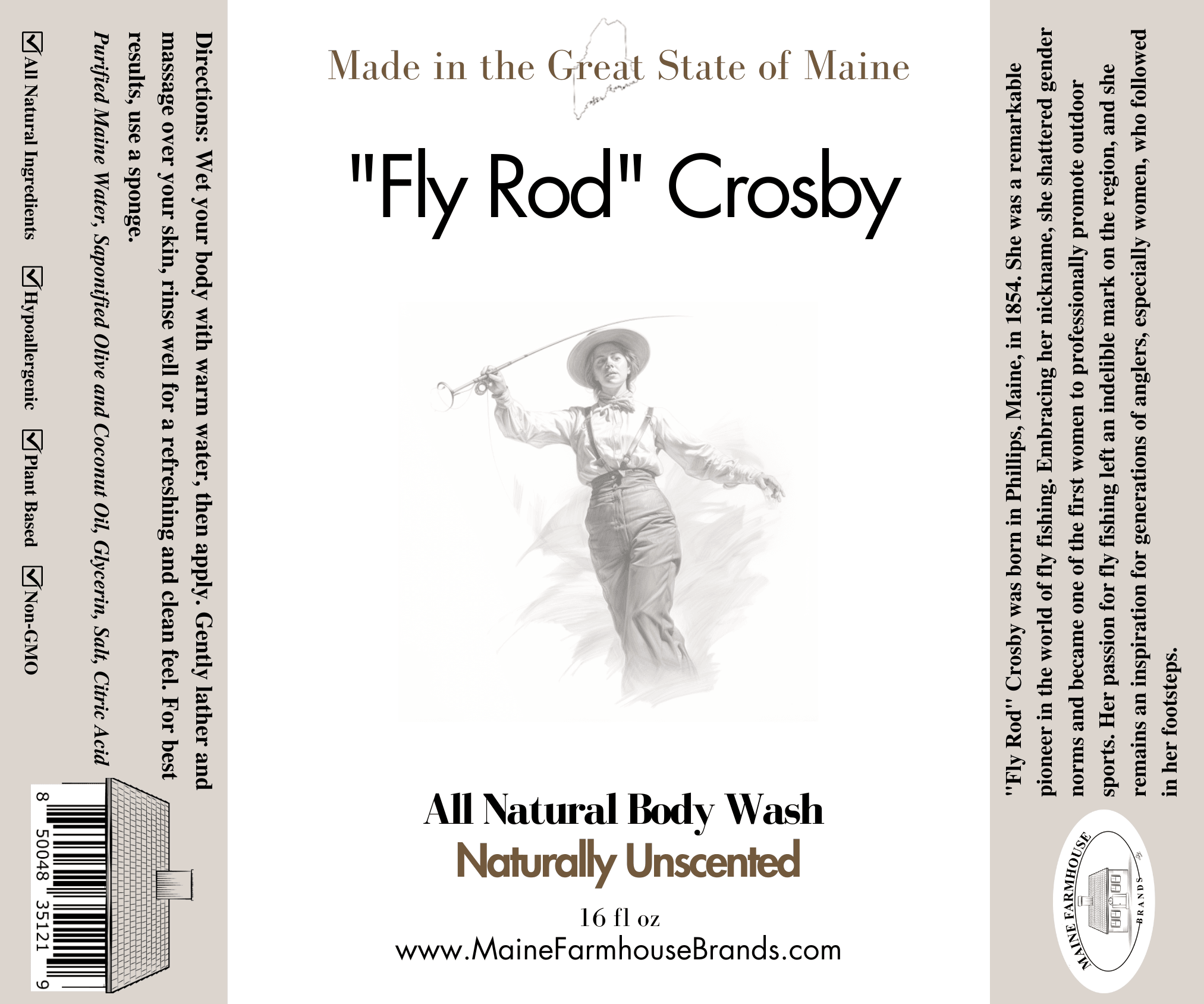 "Fly Rod" Crosby Body Wash Unscented Sensitive Skin Maine